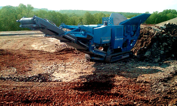 Blue construction vehicle